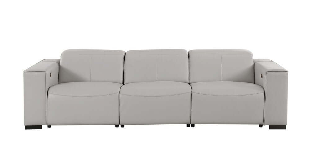 110" Top Grain Leather Power Reclining Sofa with USB Ports (3 Colors) in light gray