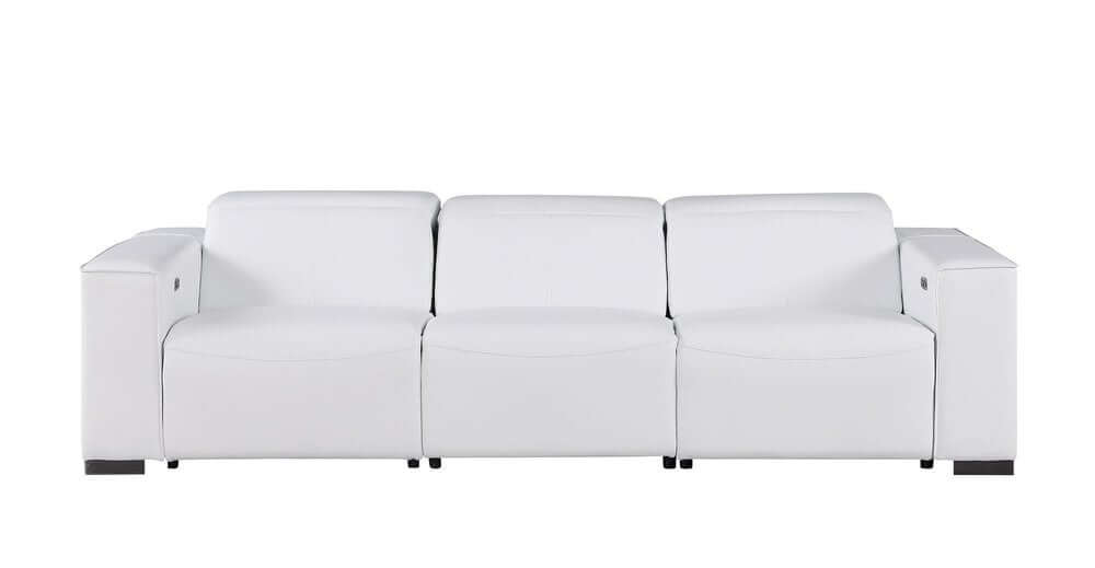 110" Top Grain Leather Power Reclining Sofa with USB Ports (3 Colors) in white