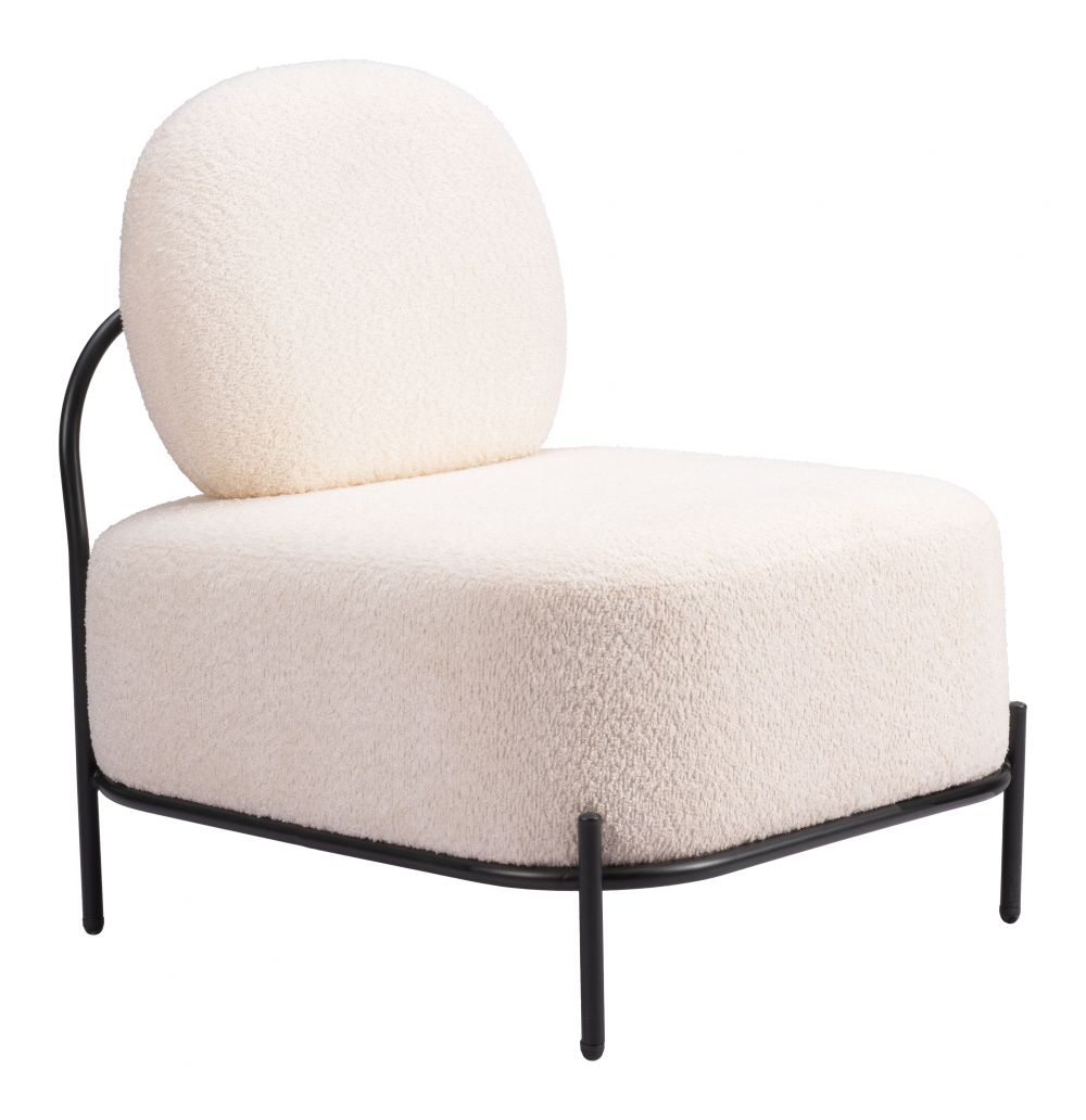 Arendal Teddy Fabric Accent Chair – Armless Sherpa Lounge Chair (Modern, Vanilla, Steel Frame) in soft sherpa fabric.