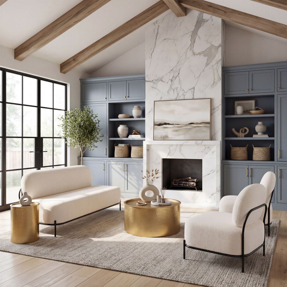 Arendal Teddy Fabric Accent Chair – Armless Sherpa Lounge Chair (Modern, Vanilla, Steel Frame) in stylish living room.
