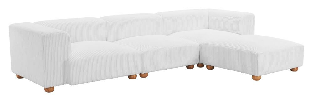 Tayte White Corduroy Modular Sectional Sofa 150" – Deep Seat Oversized Couch with plush seating and wooden legs.