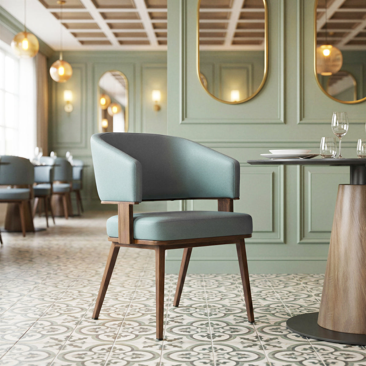 Poise Azure Gray & Walnut Dining Chair