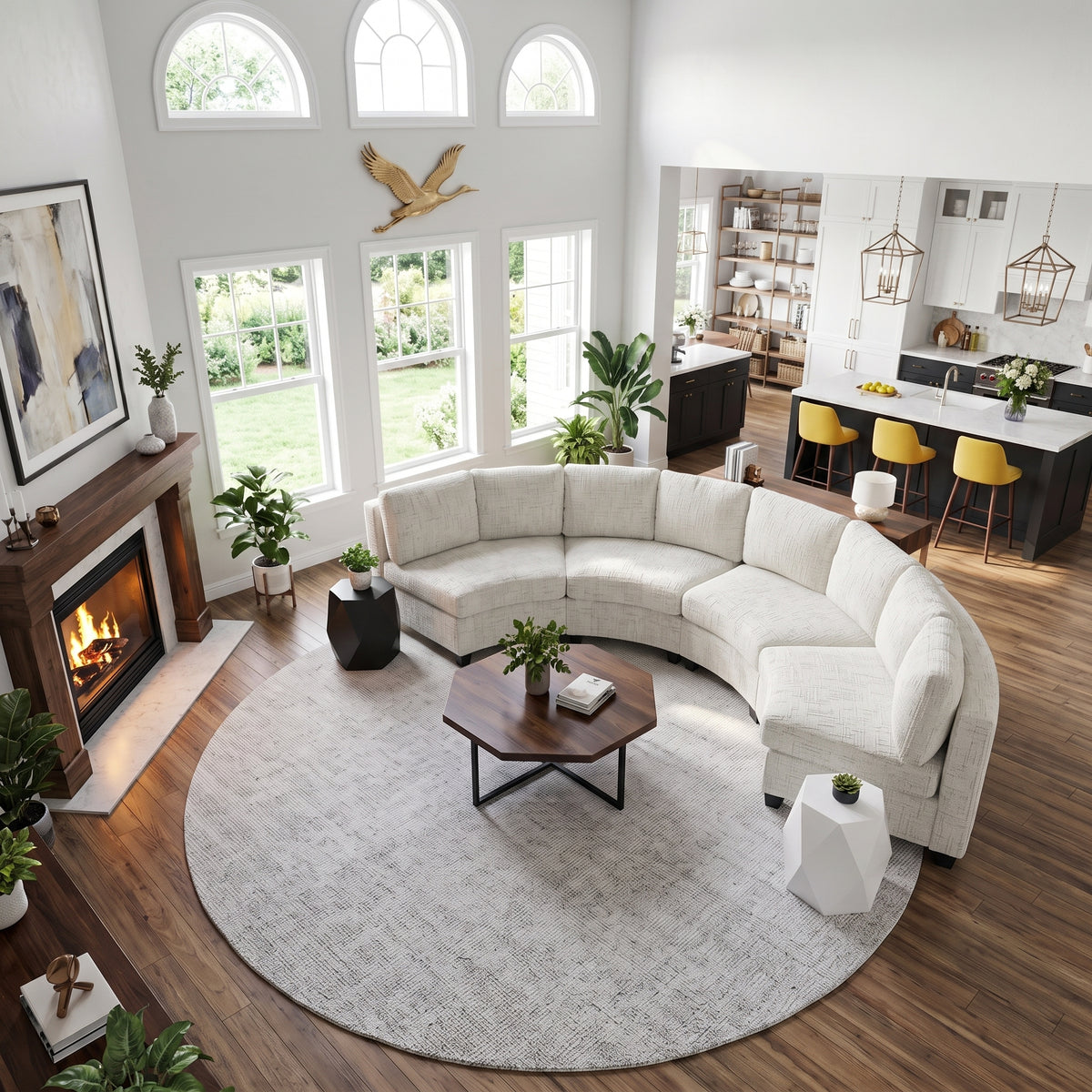 Rosalind Chenille Curved Modular Sectional – 4-Seat Sofa - Beige (3)