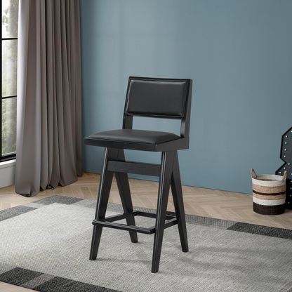 Keira Black PU Leather Bar Stool – 18.1" Mid-Century Modern Bar Stool