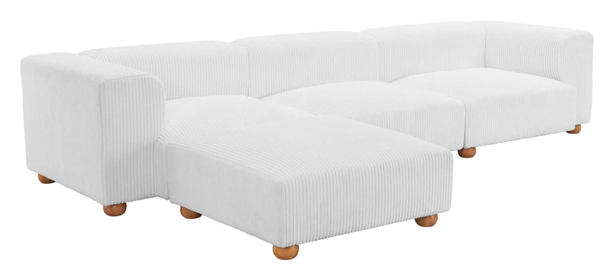 Tayte White Corduroy Modular Sectional Sofa 150" – Deep Seat Oversized Couch with textured corduroy and wooden legs.