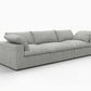 120" Linen Blend Modular Sofa With Toss Pillows | Modern Sectional Couch in light gray fabric.