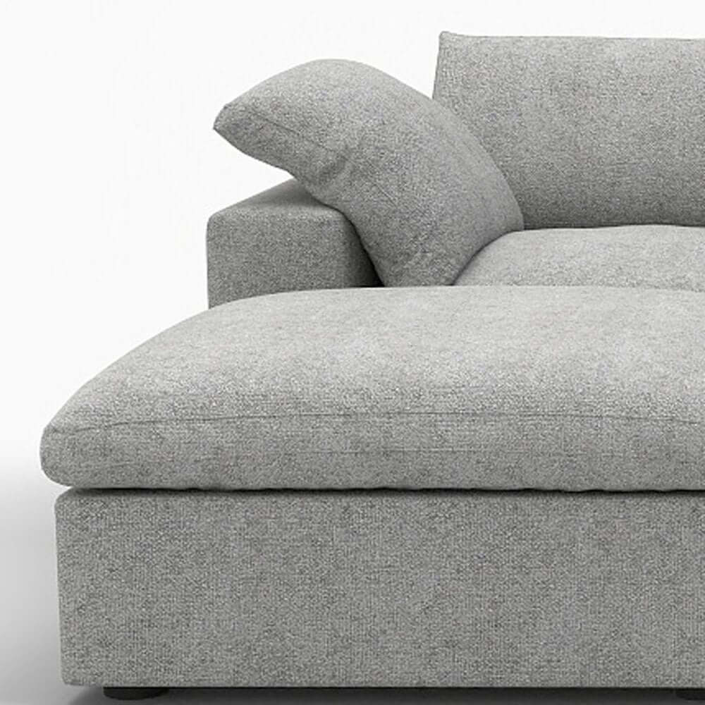 120" Light Gray Linen Blend Modular Universal Sofa With Ottoman And Storage close-up view showing sectional and cushion details.