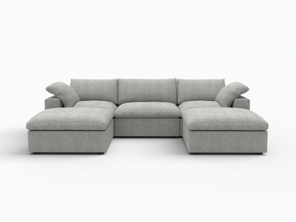 120" Light Gray Linen Blend Modular Universal Sofa With Ottoman And Storage