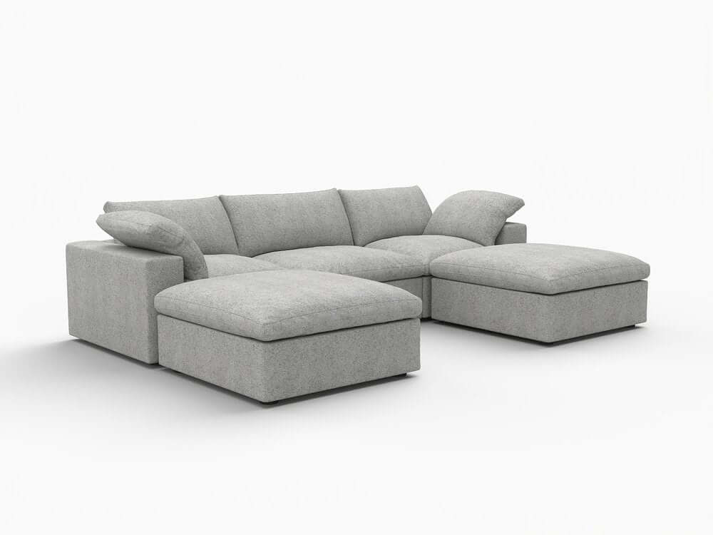 120" Light Gray Linen Blend Modular Universal Sofa With Ottoman And Storage, featuring a modern design and plush cushions.
