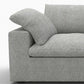 120" Linen Blend Modular Sofa With Toss Pillows | Modern Sectional Couch in soft light gray fabric with a tossed pillow.