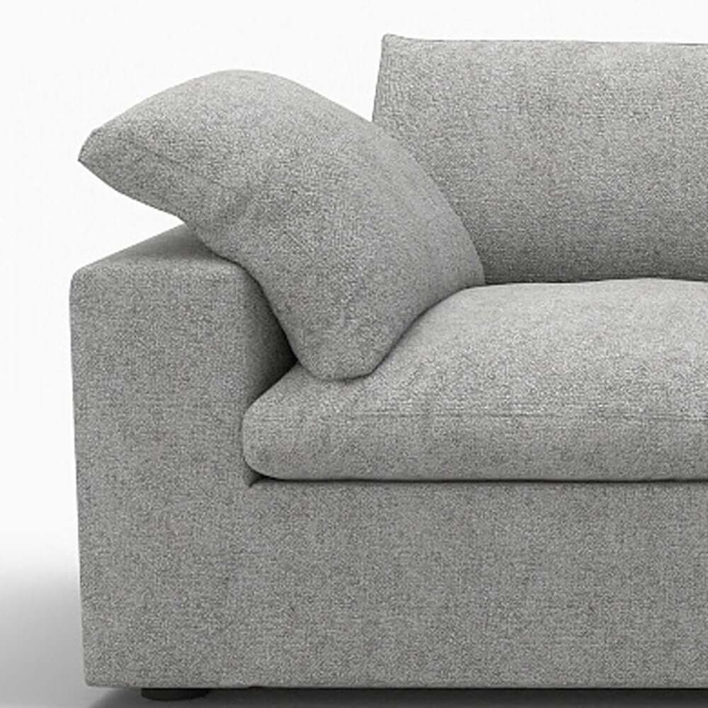 120" Linen Blend Modular Sofa With Toss Pillows | Modern Sectional Couch in soft light gray fabric with a tossed pillow.