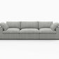 120" Linen Blend Modular Sofa With Toss Pillows | Modern Sectional Couch in light gray fabric.