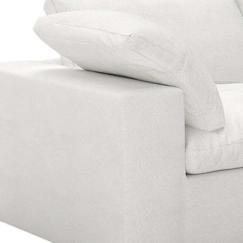 120" Linen Blend Modular Sofa With Toss Pillows | Modern Sectional Couch close-up detail of arm and pillow.