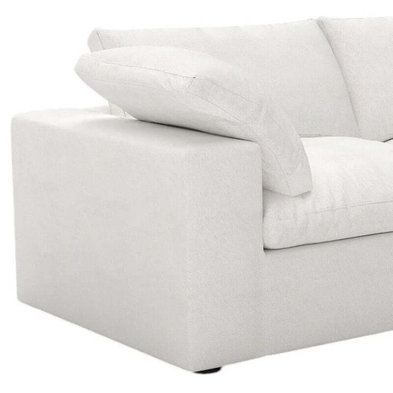 120" Linen Blend Modular Sofa With Toss Pillows | Modern Sectional Couch in soft light gray fabric with a plush design.