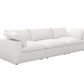 120" Linen Blend Modular Sofa With Toss Pillows | Modern Sectional Couch in soft white fabric.