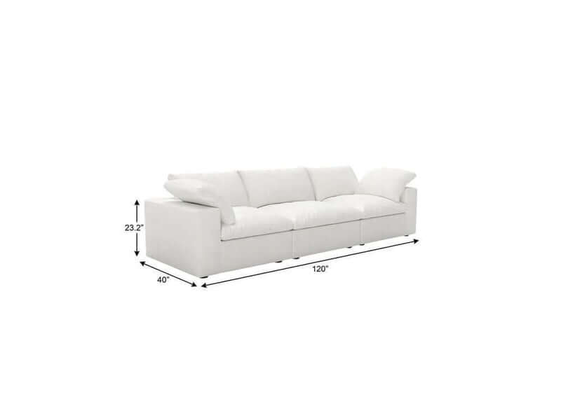 120" Linen Blend Modular Sofa With Toss Pillows | Modern Sectional Couch dimensions and side view, showcasing comfort and modern design.