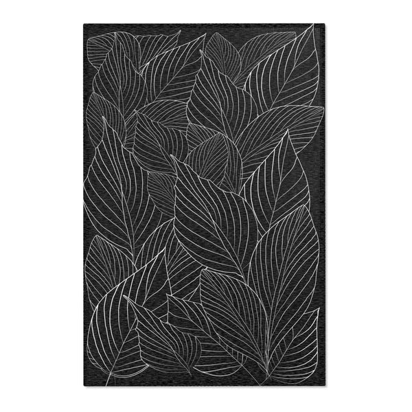 Rectangular Designer Accent Rug - Black & White Leaves - Revel Sofa