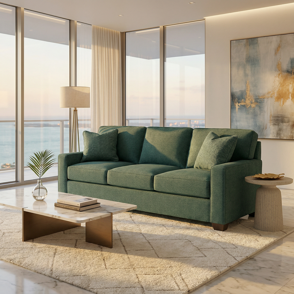 Clifford 2-Arm Sofa – Handcrafted in the USA, Custom Fabric Options - Velvet Antique Kelly Green - Velvet (2)