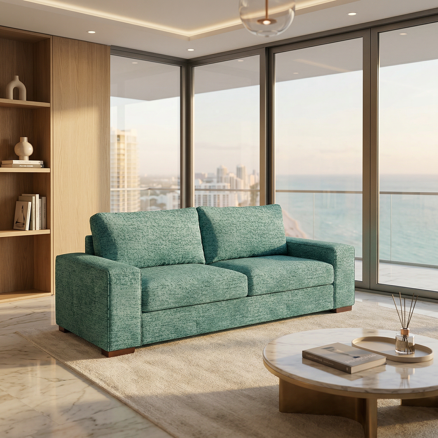 Modena Sofa 92" – Made in USA Square-Arm Sofa (7 Fabrics) - Hepburn Emerald - Fabric (1)