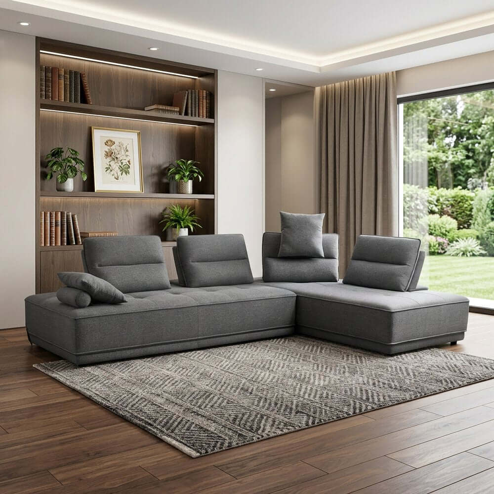 124" Fabric L-Shaped Sofa Chaise Sectional | Modern 2-Piece Reversible Sectional in contemporary living room setup.