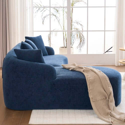 Boneless Modular Chenille Sectional Sofa – 99” Curved Chaise Compression Couch (White) in a modern living room setup.
