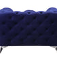 Atronia Luxe Deco Blue Tufted Velvet Armchair 41"W showcasing its plush sapphire velvet and elegant tufted design.