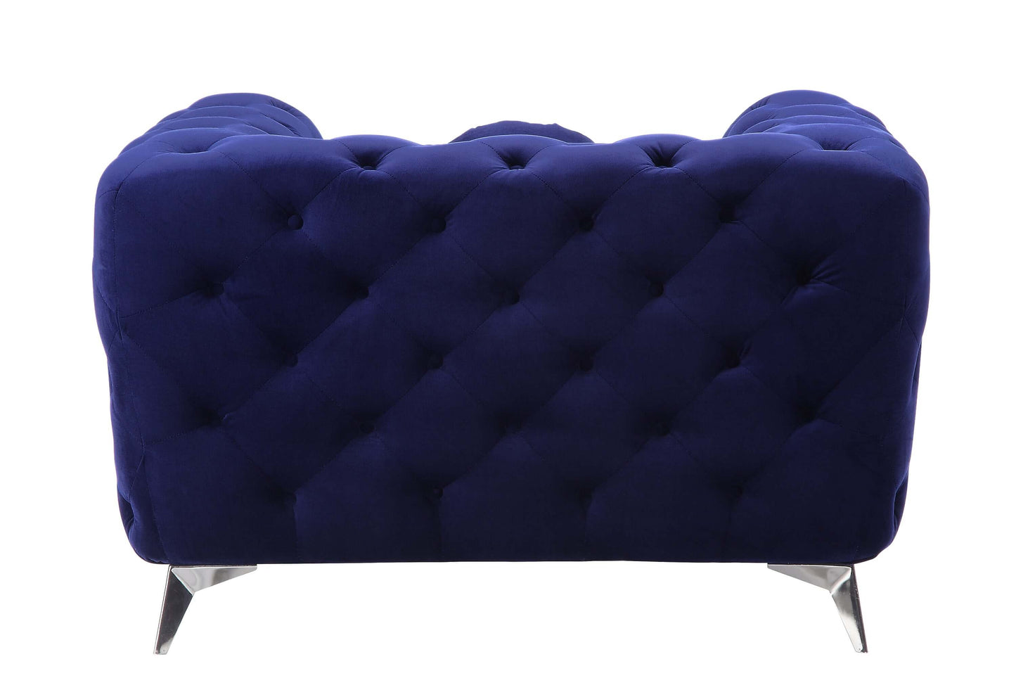 Atronia Luxe Deco Blue Tufted Velvet Armchair 41"W showcasing its plush sapphire velvet and elegant tufted design.