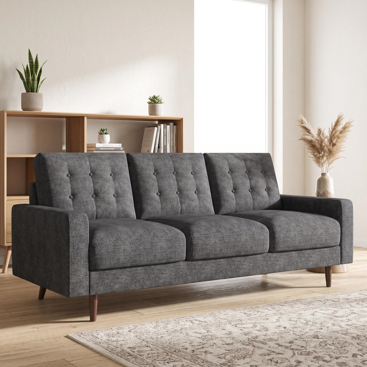 Noemi Tufted Fabric Sofa in Grey
