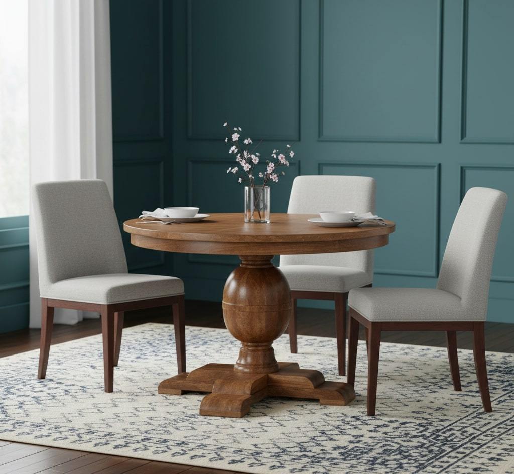 Wentworth Solid Mango Wood Round Dining Table – 43.31" Golden Teak Handcrafted Table