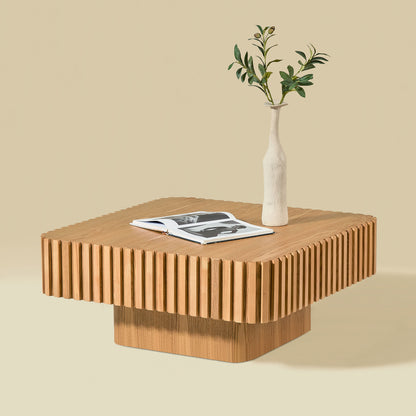 Victor Natural Wood Veneer Square Drum Coffee Table – 35.4" Pedestal Coffee Table