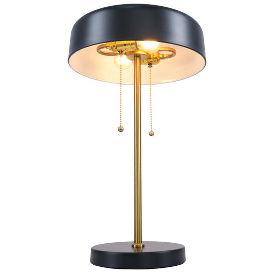 Obni Black Metal Drum Shade Table Lamp – 20" Bedside Lamp with White Inner Shade