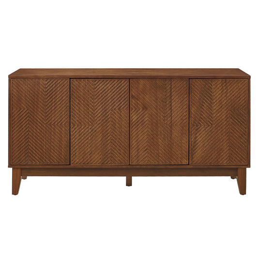 Mid Century Modern 56" Wood TV Stand with Carved Geometric Doors