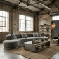 150" Dark Gray Boucle Curved Sofa with Toss Pillows – Modern Armless Design in a stylish living space
