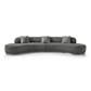 150" Dark Gray Boucle Curved Sofa with Toss Pillows – Modern Armless Design in plush boucle fabric.
