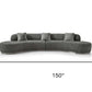 150" Dark Gray Boucle Curved Sofa with Toss Pillows – Modern Armless Design dimensions of 29" height, 150" width, 37" depth.