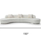150" Boucle Curved Sofa with Toss Pillows – Modern Armless Design dimensions showing a plush white curved sofa.