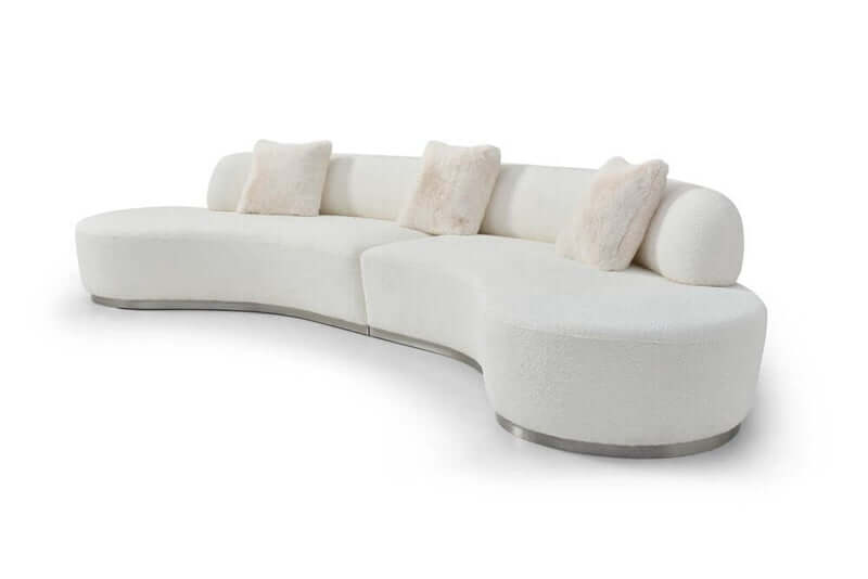 150" Boucle Curved Sofa with Toss Pillows – Modern Armless Design in soft textured upholstery.