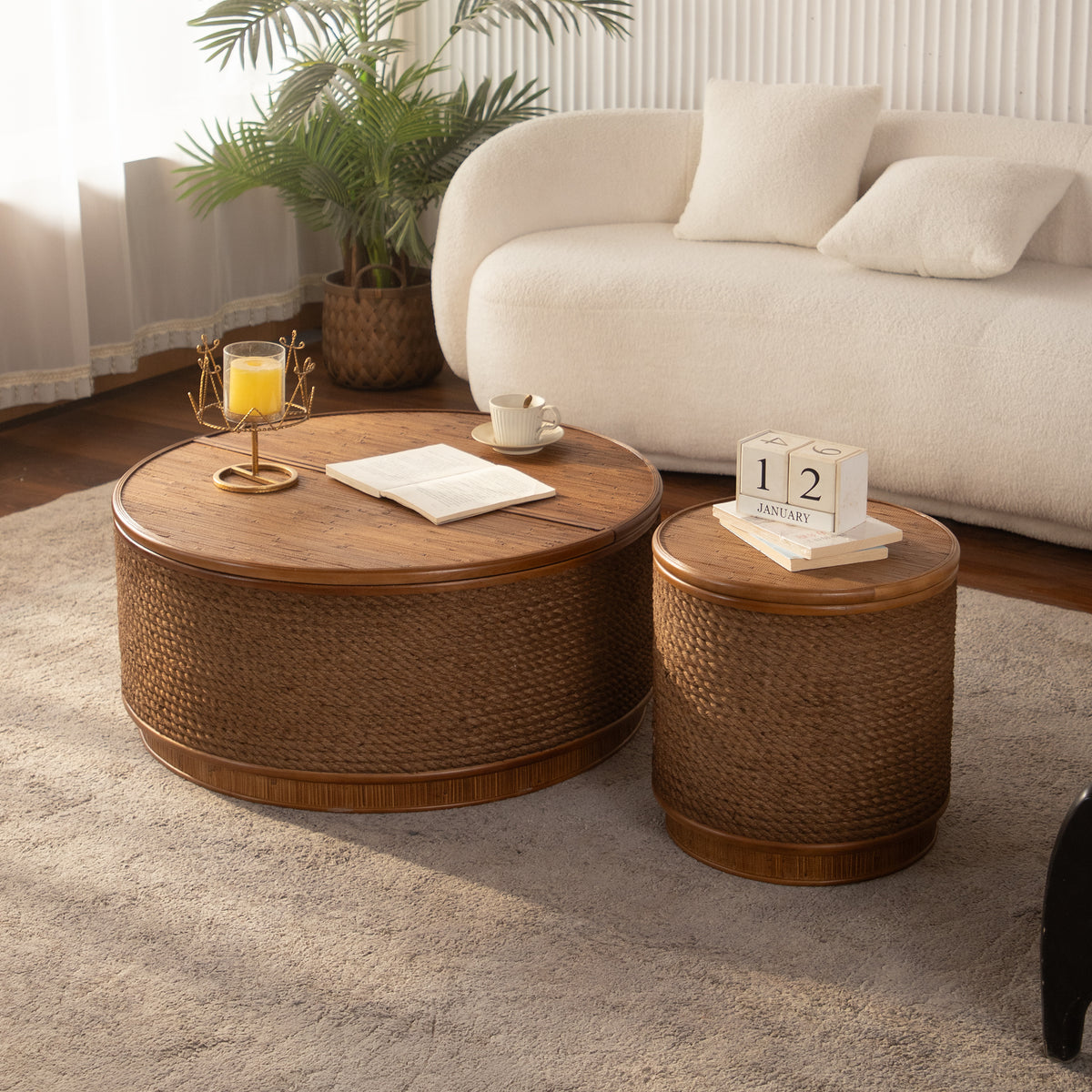 Moray Round Rattan Coffee Table with Lift-Off Storage – Boho-Chic, Small & Large - Large (12)