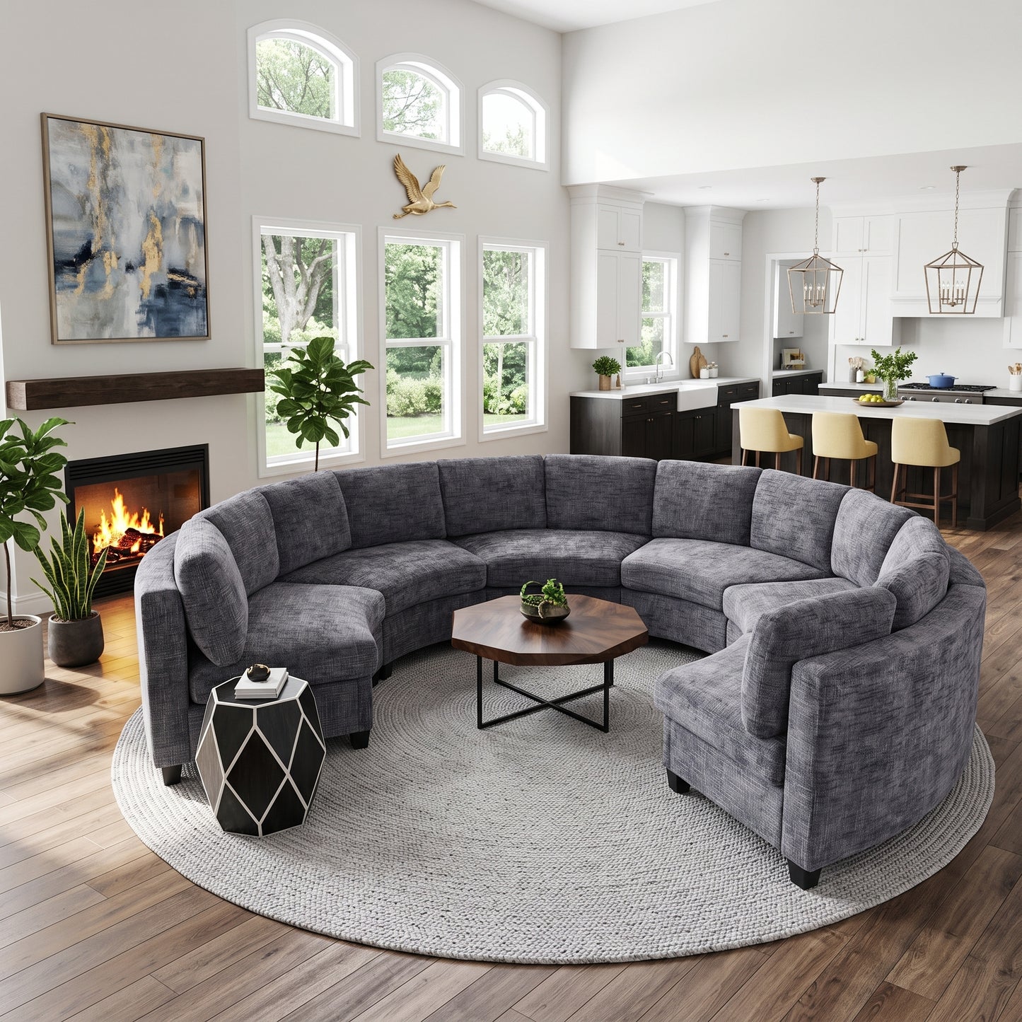 Harlan Curved Modular Sectional Sofa – Chenille, Solid Wood Frame, 4 Colors - Dark Gray (3)