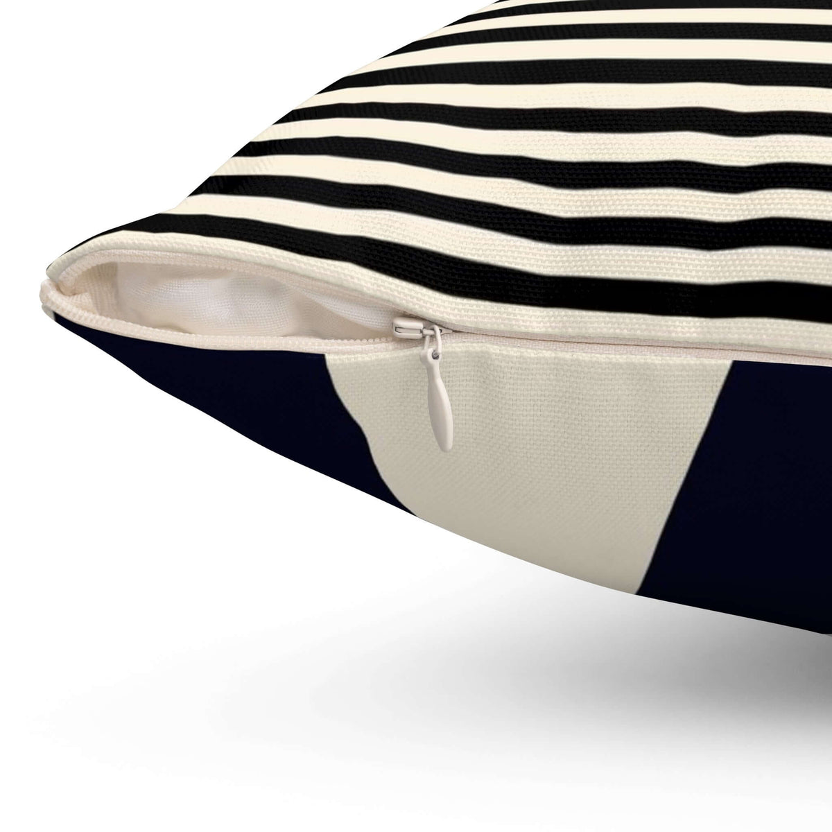 Spun Polyester Square Pillow - Stripped Black & Beige - Revel Sofa 