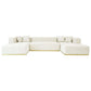 Nolan Tufted Velvet U-Shape Dual Chaise Sofa Sectional in white with gold accents and plush cushions for stylish comfort.