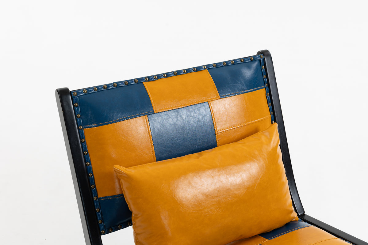 Marnie Boho Lounge Accent Chair – Mid-Century Side Chair in PU Leather - Blue+Yellow (9)
