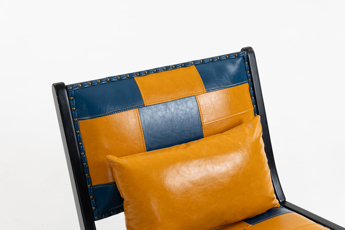 Marnie Boho Lounge Accent Chair – Mid-Century Side Chair in PU Leather - Blue+Yellow (9)