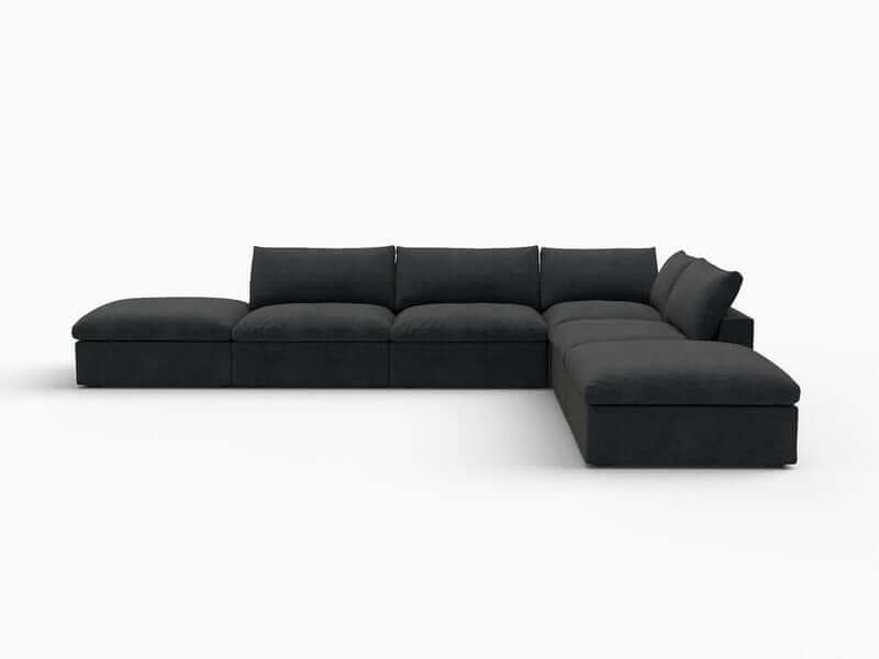 160" Linen Blend Modular Sofa With Storage Ottomans | Modern Sectional