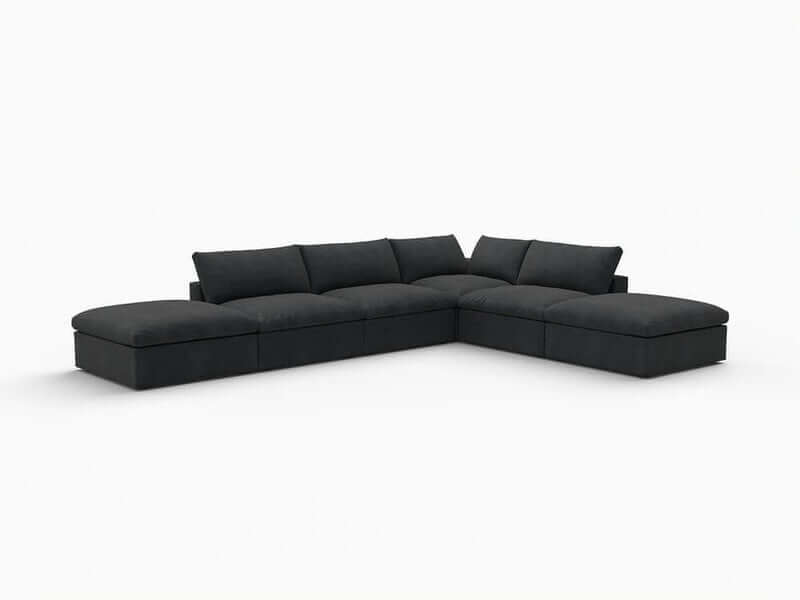 160" Linen Blend Modular Sofa With Storage Ottomans | Modern Sectional