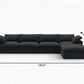 160" Black Linen Blend Modular Right Sofa With Ottoman And Toss Pillows dimensions and design.