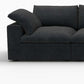 160" Black Linen Blend Modular Right Sofa With Ottoman And Toss Pillows in black linen upholstery.