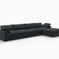 160" Black Linen Blend Modular Right Sofa With Ottoman And Toss Pillows