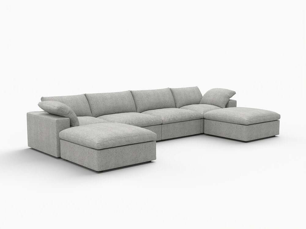 160" White Linen Blend Modular Sofa With Ottomans Toss Pillows And Storage in a stylish modern design.