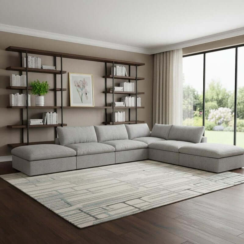 160" Linen Blend Modular Sofa With Storage Ottomans | Modern Sectional